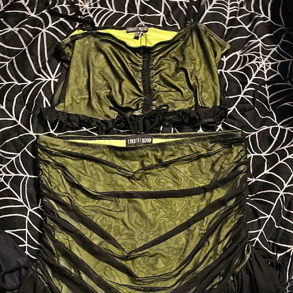 Dollskill, Current Mood Green And Black Mesh set, XXL BNWT
